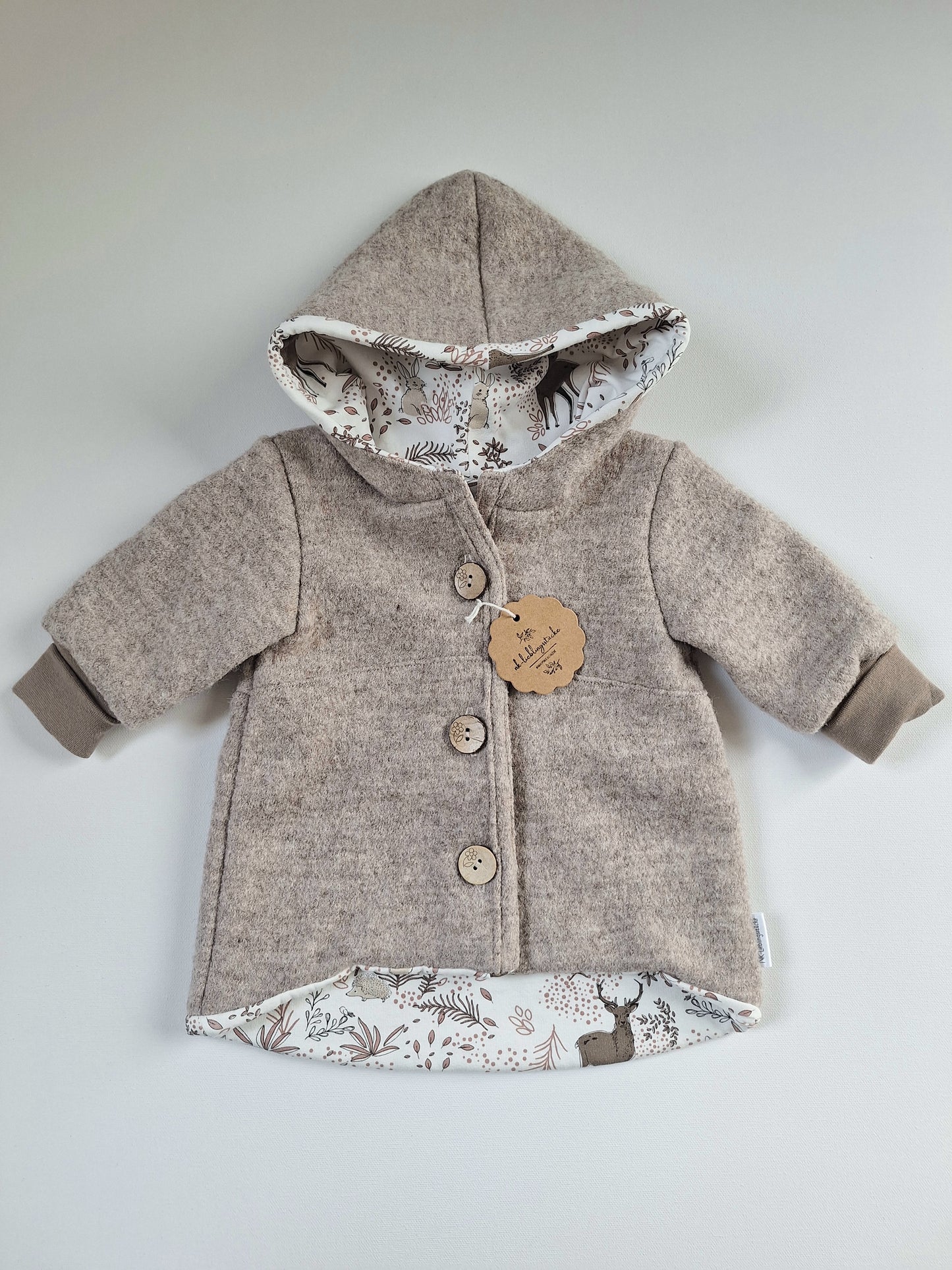 Wollwalk-Mantel Creme meliert "Hirsch & Hase" Knöpfe (68)