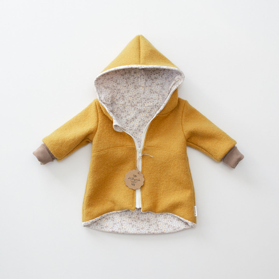 Wollwalk-Mantel Senf "Blüten" (74)