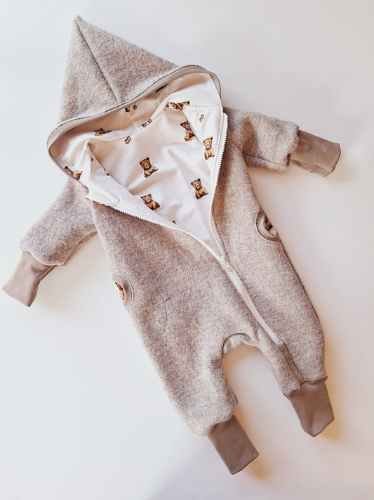 Wollwalk-Overall Creme meliert "Bär" (74)